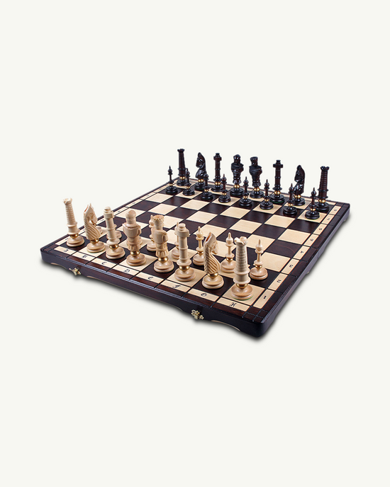 Coffret d'échecs de luxe en Bois Massif - Pliant - Pièces sculptées Coffret d'échecs de luxe en Bois Massif - Pliant - Pièces sculptées