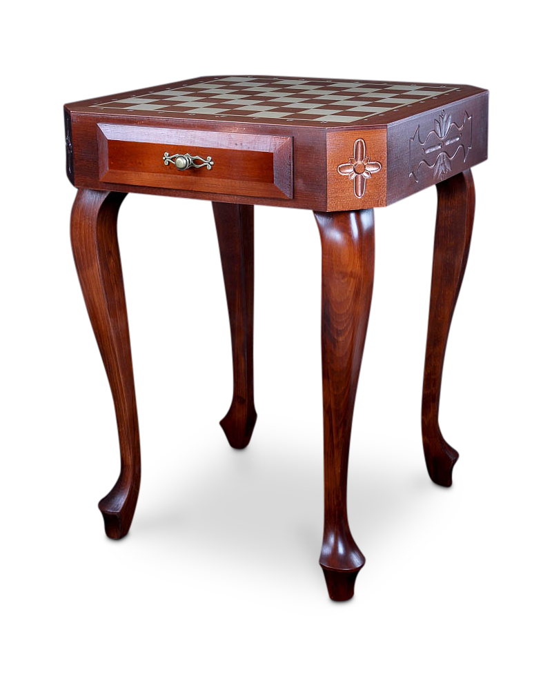 Table D'échecs Ancienne – Bois Massif – 70x70 Cm – Poignées Laiton – Intérieur